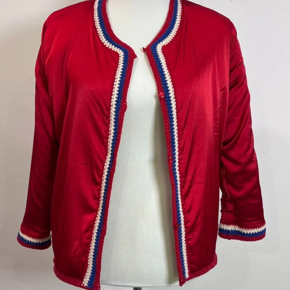 Frances Valentine Lambswool Red Vintage Angie Boarder Lined Cardigan-Coat L - Picture 3 of 7